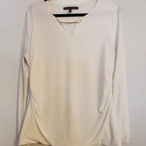 White House Black Market Long Sleeve White Blouse with Gold Chain (XL)